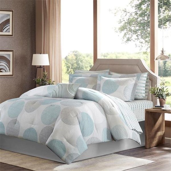 Madison Park Essentials Madison Park MPE10-158 100 Percent Polyester Microfiber Printed Knowles 7 Piece Comforter Set; Aqua - Twin MPE10-158